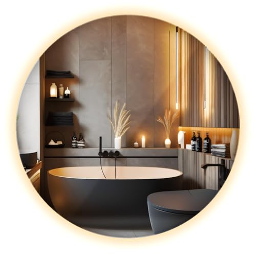 Miroir Lumières D’Ambiance LED 50 cm Rond Décoration Intérieure avec Éclairage Lumière Chaude pour Le Mur de Maquillage avec Bords Polis pour Salle de Bain Chambre à Coucher Entrée sans Cadre