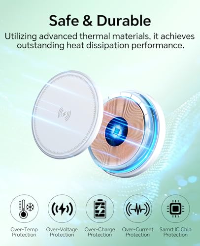 Image of 2 Pack 15W Magnetic Wireless Charger Fast Charging Pad with 20W Adapter and 6FT Cables for iPhone 17 /16 /15 /14 /13 /12 Series /AirPods 3 /2 /Pro Apple Chargers for Travel /Office /Home