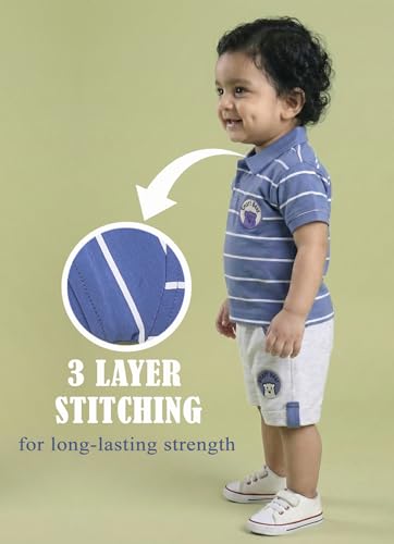 Image of Pure Cotton Collared T-Shirt and Half Pant Set for Kids