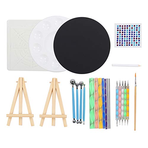 31 teiliges Mandala Punktierungsset, Mandala Punktierwerkzeuge mit Mandala Schablone, Punktierstifte, Farbwanne und Mini Kunststaffelei