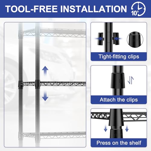 5 Tier Shelving Unit Wire Rack, Heavy Duty Adjustable Shelf Rolling Storage Shelves with Wheels, 14" D x 30" W x 60" H 750 lbs Capacity Kitchen Garage Pantry Shelves for Small Spaces - Image 5