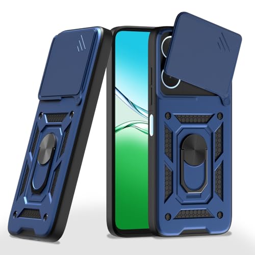 Image of Pikkme Back Cover for Oppo A5 Pro 5G | 360 Protection Case | Sliding Camera Shield Cover & Ring Holder Stand D10 Tough Armor Bumper Case (Blue)