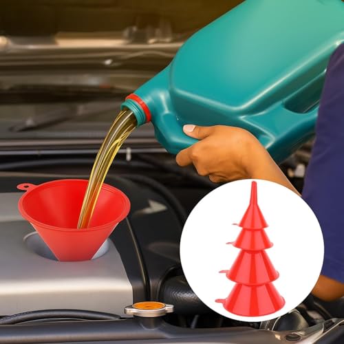 Image of 6 Pcs Automotive Funnel Set for Oil, Fuel & Coolant Transfer | Wide Mouth Plastic Funnels with Long Neck, Flexible Right Angle Spout & Removable Filter | Car, Motorcycle & Garage Tools