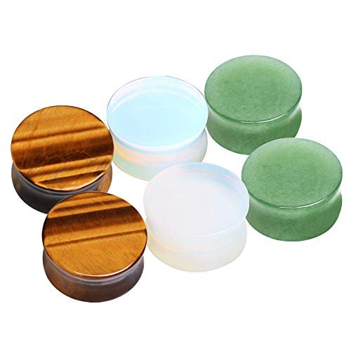 Cocobul 3 Pairs of 1 2  Natural Tiger Eye, Opalite, Jade Stone Plugs PLE002-PLE004-PLE005-1 2 [I01-019 I01-043 I01-055]