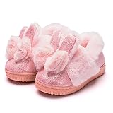 Schuhweite: normal MIYA Super Süß Baby Kaninchenhaares Stiefel mit Plüsch Kugelchen, rutschfeste Lauflernschuhe, warm Winter Plüschschuhe, weich, warm und schön, 1 Jahr alt - 7 Jahre alt，Pink (15 13,5cm 12M -24M)