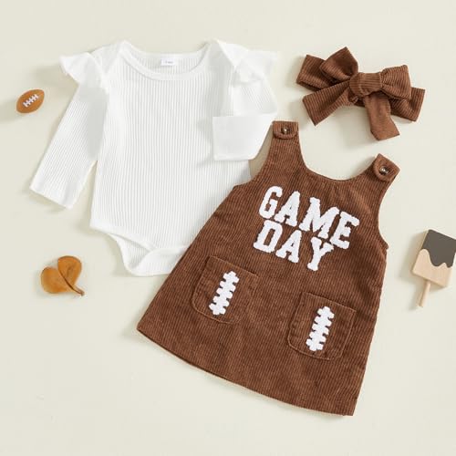 Baby Girl Football Outfit Game Day Long Sleeve Knit Romper Rugby Sleeveless Overall Dress 3Pcs Cute Fall Clothes2