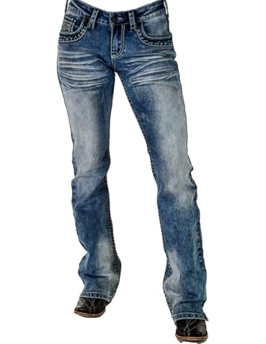 Cowgirl Tuff Western Jeans Womens DFMI Bleach 25 Reg Med Wash JBLEAC