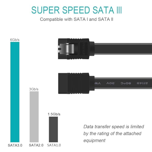 Cable SATA III 6Gbps Recto 18 pulgadas Negro miniatura 2