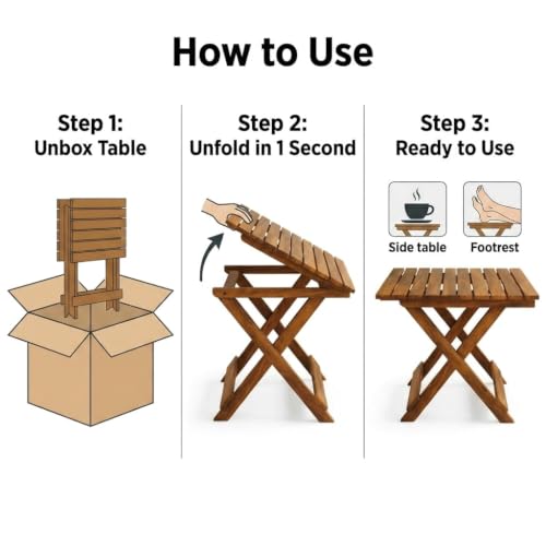 Image of Wooden Folding Balcony Table | Foldable Outdoor Coffee Table for Balcony, Patio & Garden | Compact Tea /Side Table