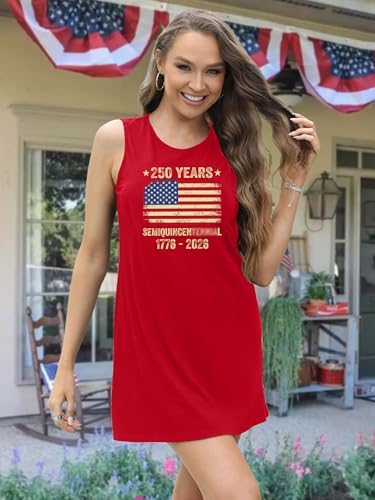 Image of VVNTY American Flag Tank Dress Women: 4th of July Shirts Sleeveless Patriotic USA Flag Tees Casual Summer Tanks Sundress