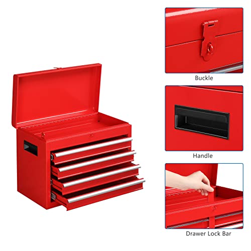 Tuffiom 5-Drawer Rolling Tool Chest, Tool Storage Cabinet W/Sliding Drawers, Wheels, Detachable Top & Adjustable Shelf, Mechanic Tool Organizer Box For Garage, Workshop, Warehouse & Repair Shop, Red #TOP6