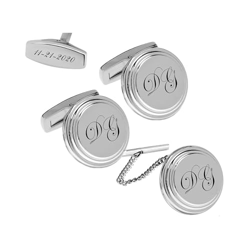 Personalized Silver Monogram Cufflinks & Tie Pin Set