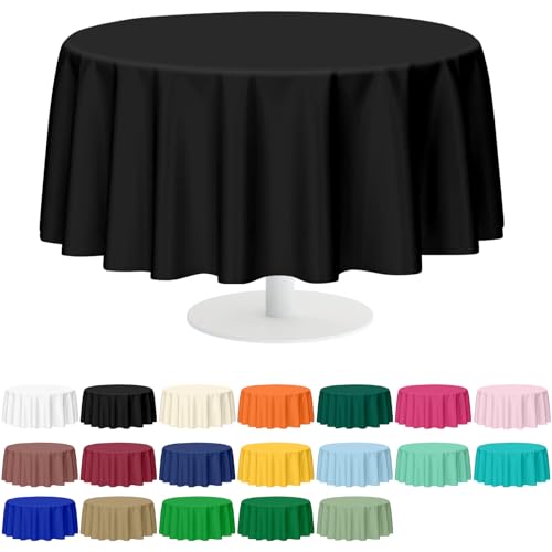 Image of Mulbozy 2 Pcs Black Round Plastic Tablecloth Disposable,84 inch
