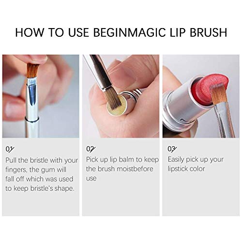 BEGIN MAGIC Retractable Lip Brush Lipstick Gloss Makeup Brushes Tool Applicators with Cap Square Edged for Travel Portable Kolinsk Hair, Perfect Gift for Women Girls