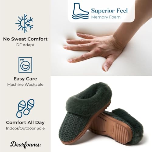 Image of Dearfoams Women's Memory Foam Cozy Soft House Slippers Gifts for Women Hannah Knit Clog House Shoes