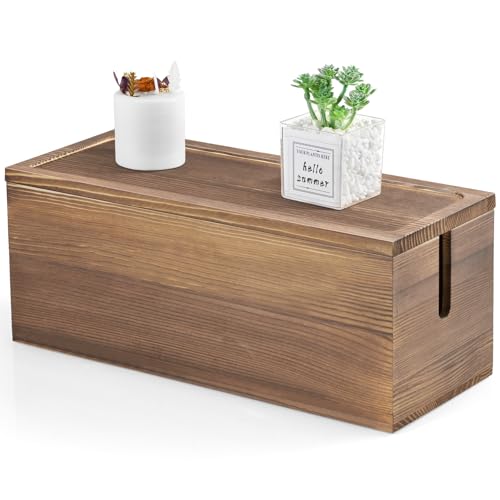 ISHU ケーブルボックス 配線隠し ケーブル 収納 コード隠し コンセントボックス 配線ボックス コンセント収納 コードケース 配線 ケーブル隠し コード まとめる 木製 整理収納 電源ボックス ルーター収納ボックス (ブラウン)