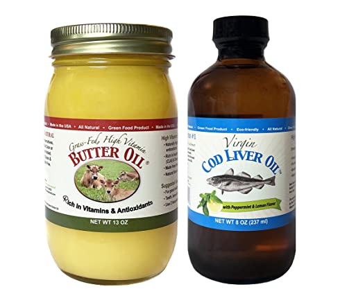 High Vitamin Butter Oil (13 Oz) & Virgin Cod Liver Oil (8 Oz; Mild Lemon & Peppermint Flavor)