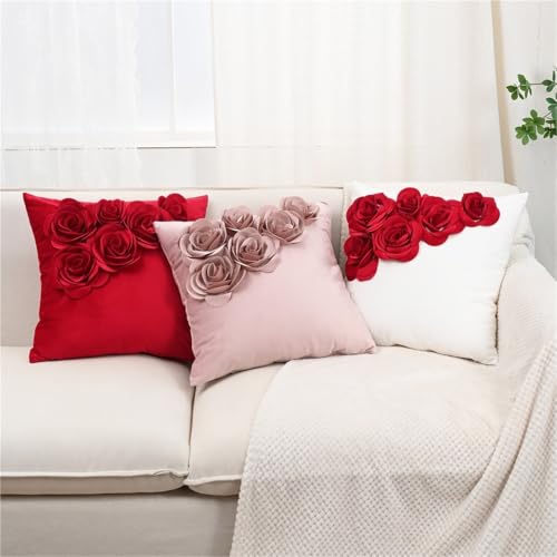 Housse de coussin roses 3D velours pour raviver un canapé terne et sans relief - 4