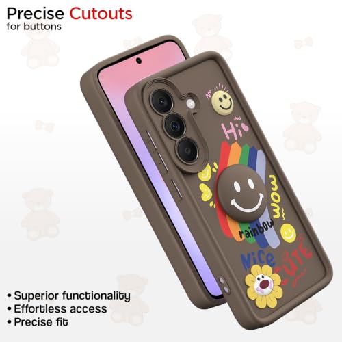 Image of Pikkme Back Cover for Samsung Galaxy A37 5G | Soft Silicone| Cute Rainbow Smile & 3D Cartoon Flower Design | Shockproof Raised Camera Protection Bumper Case (Brown)