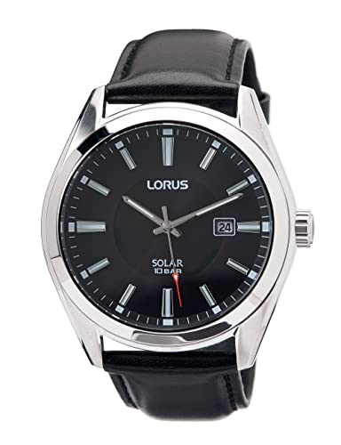 Lorus Herren-Uhr Solar Edelstahl mit Lederband RX339AX9