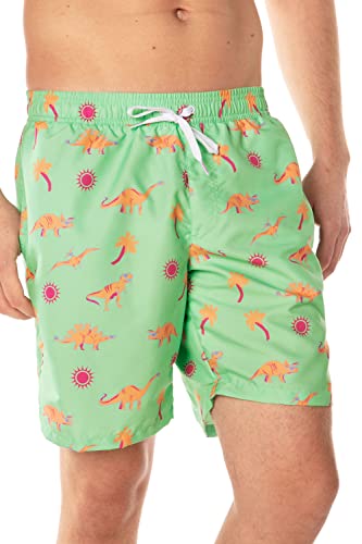 image for Tipsy Elves Green Dino Desert Classic Fit 7 Inch Inseam Swim Trunks fo
