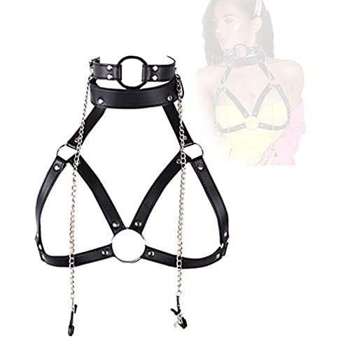 Fitness Correa para el Pecho Apretada Boca Abierta Nípplë Šẹxụạl Recorte de Cuero Cosplay Party Stage Costume Set - Negro