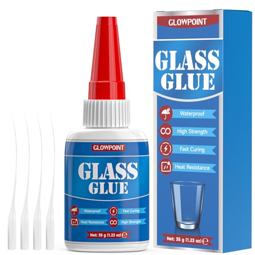 GLOWPOINT Glass Glue 35g Ultra Strong Clear Waterproof & Fast Curing Adhesive for Glass Repair Mirror Crystal Jewelry and More