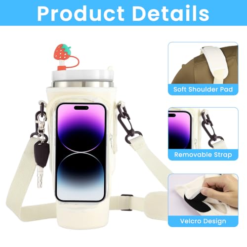 Image of HASTHIP Carry Bag for 40Oz Tumbler Cup Travel Tumbler Cup Bottle Sleeve with Touch Screen Phone Pouch & Removable Shoulder Strap Stylish Protective Drinkware Carry Bag for Stanley Cup 40Oz