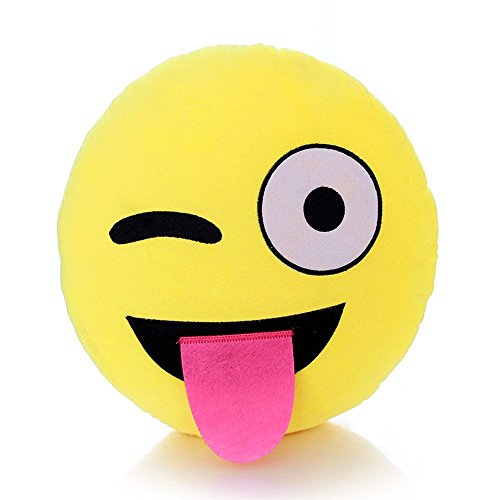 MAXGOODS 32cm Emoji Smiley Emoticon Yellow Round Cushion Stuffed Plush Soft Pillow (C)