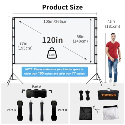 Towond 120 POUCES Projector Screen And Stand, Towond 120 Inch Portable Projector Screen Indoor Outdoor Projector Screen 16:9 4K Hd Wrinkle-Free Lightweight Movie Screen thumb #1