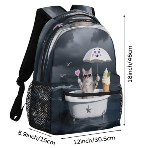 Mochila escolar de viaje para laptop de estudiantes adolescentes Fun Cat Ocean 2