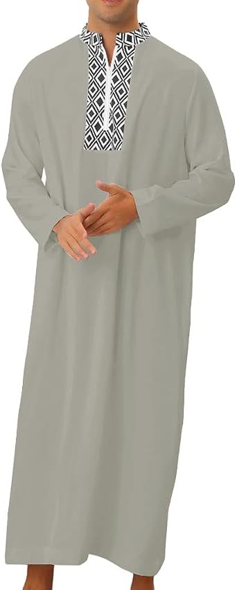 Mens Muslim Clothes Long Sleeve Thobe Islamic Kaftan Robe Middle East Saudi Arabia Dubai Dress Gown Clothing