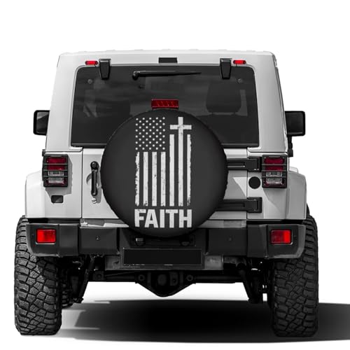Image of Christian Distressed White USA Flag Spare Tire Cover Dust-Proof Wheel Tire Cover Fit Trailer, RV, SUV and Many Vehicle 15 Inch