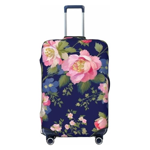 Navy Blue Base Floral Print Fashionable Suitcase Cover Personalized Luggage Protector for Travel and Business
