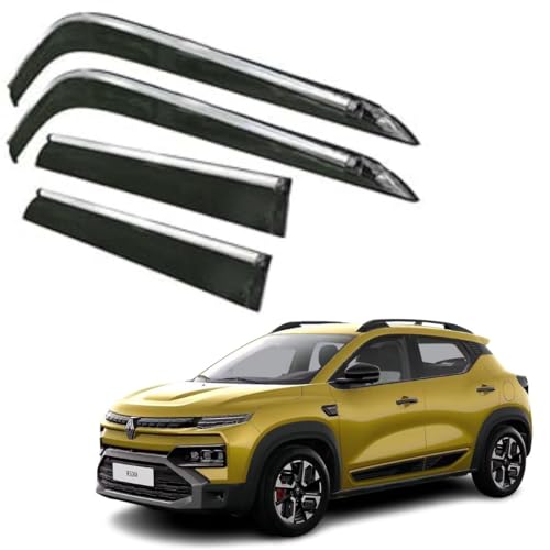 Image of CAR SAAZ Side Door Visors for Kiger (2025-Present)(Set of 4Pcs)|Chrome Lined Rain Guards, Polycarbonate, Smoke Finish