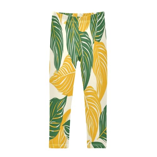 Toddler Girls Leggings Printed Yoga Pants Leggings Green Yellow Leaf for Kids