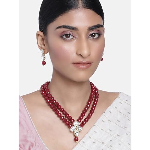 Image of Peora Crystal Faux Pearl Kundan Necklace & Jewelry Set Gift for Women