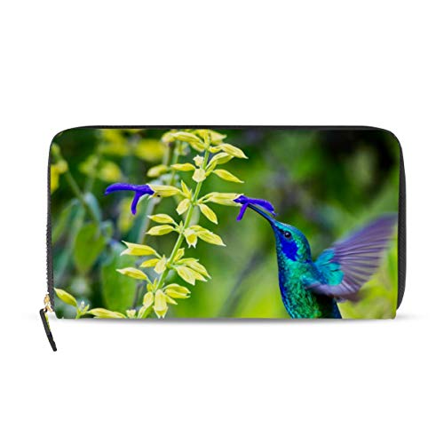 Portefeuille cuir femme colibri vert grand format idée cadeau poétique