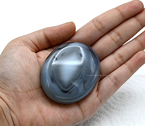Image of Amazing Gemstone Dendrite Agate Crystals and Healing Stones - Large Palm Stone Crystals Piedra - Crystal for Good Luck, Positive Energy, Meditation - Unique Stocking Stuffers and Gifts for Women, Men