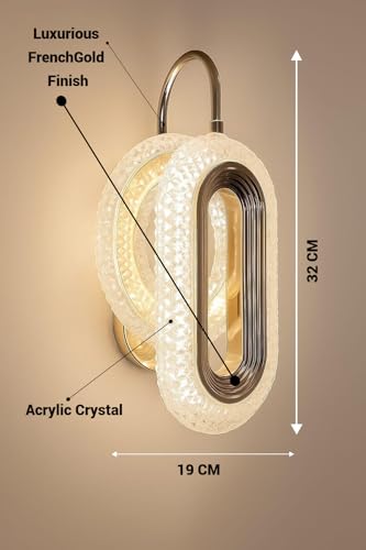 Image of FILLISKA Luxurious Acrylic Crystal Wall Lamp with Adjustable Colour Changing Function, Elegant Finish (FrenchGold-7801)(1 Year Warranty)