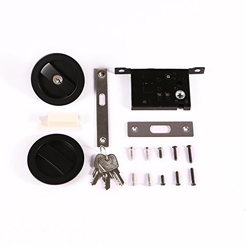 Ccjh Invisible Barn Wood Sliding Door Gate Cup Handle Lock Hardware With Keys (Black (Dia-2.95") #TOP1