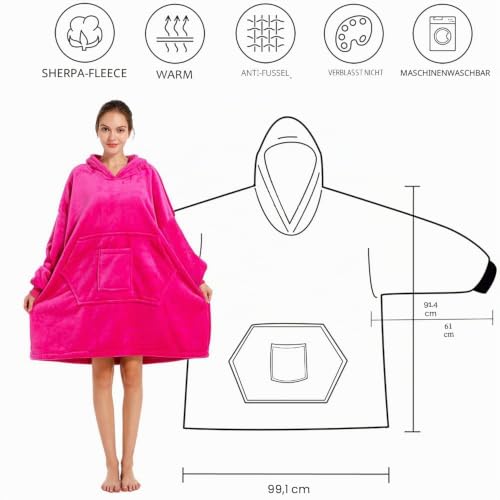 REDESS Decke mit Ärmeln Decken Hoodie Sweatshirt, tragbare Decke, übergroßer Sherpa mit Ärmeln und Riesentasche… – Ansicht 2