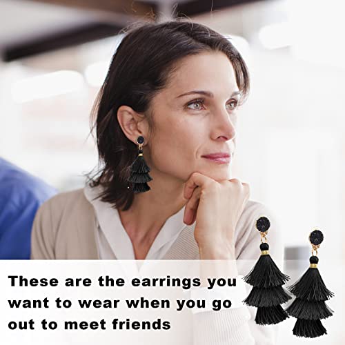 Colorful Tassel Statement Bohemian Earrings For Women Dangle, Clip On Diy Teen Fringe Girls Trendy Fun Drop Jewelry,Christmas Costume Accessories Fiesta Funny Earrings, Valentine Birthday Gift #TOP3