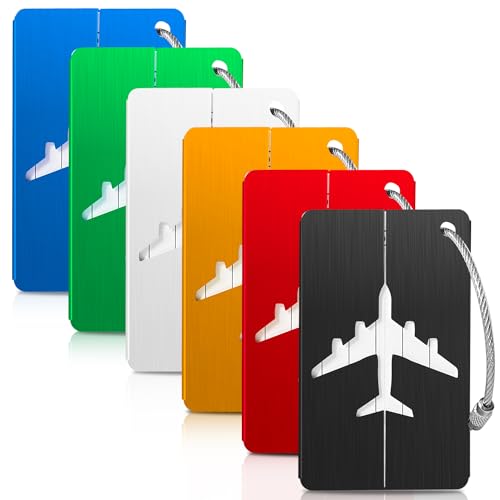 6 peças etiquetas para malas com cartão para informações pessoais, 6 cores identificador de malas de alumínio, etiqueta mala de viagem avião para bagagem, mochilas, malas
