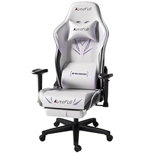 AutoFull C3 Gaming Chair Computer Chair with Ergonomic Wingless Cushion PU Leather Racing Style PC Chair with Footrest and Lumbar Support Pillow,White