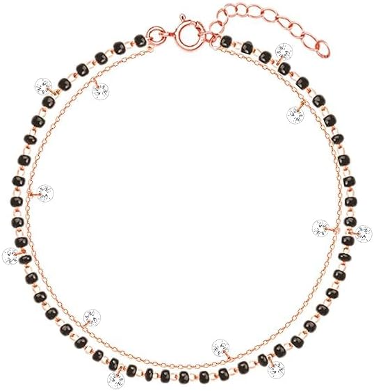 VIVA Silver Rose Gold Dazzling Zircons Layered Mangalsutra Bracelet, Adjustable |
