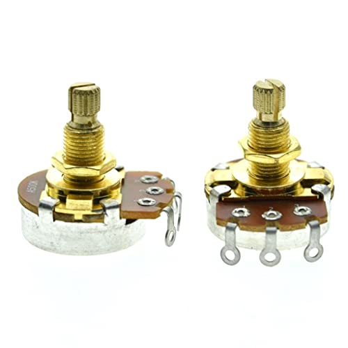 KAISH Pack of 2 Full Size Metric Guitar Bass Pots with 18mm Brass Shaft Audio Taper Potentiometers A500K