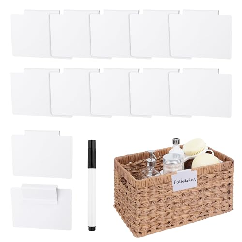 13Pcs White Clip-On Basket Labels Set with Chalk Marker, Reusable Pantry Bin Labels for Kitchen, Closet & Storage Organization