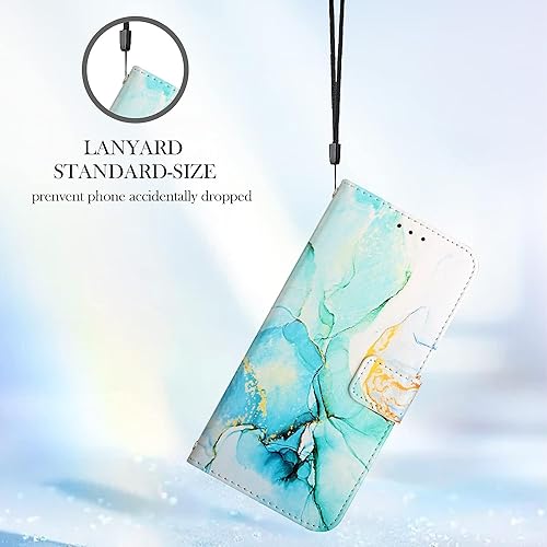 Image of ClickCase Marble Series Faux Leather Back Case Card Holder Wallet with Magnetic Closure Flip Cover for iPhone 15 Plus (Marble Green)