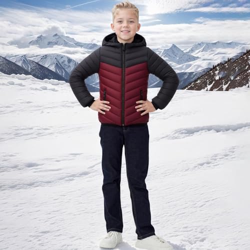 Teen Boys Hooded Puffer Coats Winter Zip Up Warm Quilted Jacket Puffy Cotton Lightweight Color Mixing Down Outerwear4